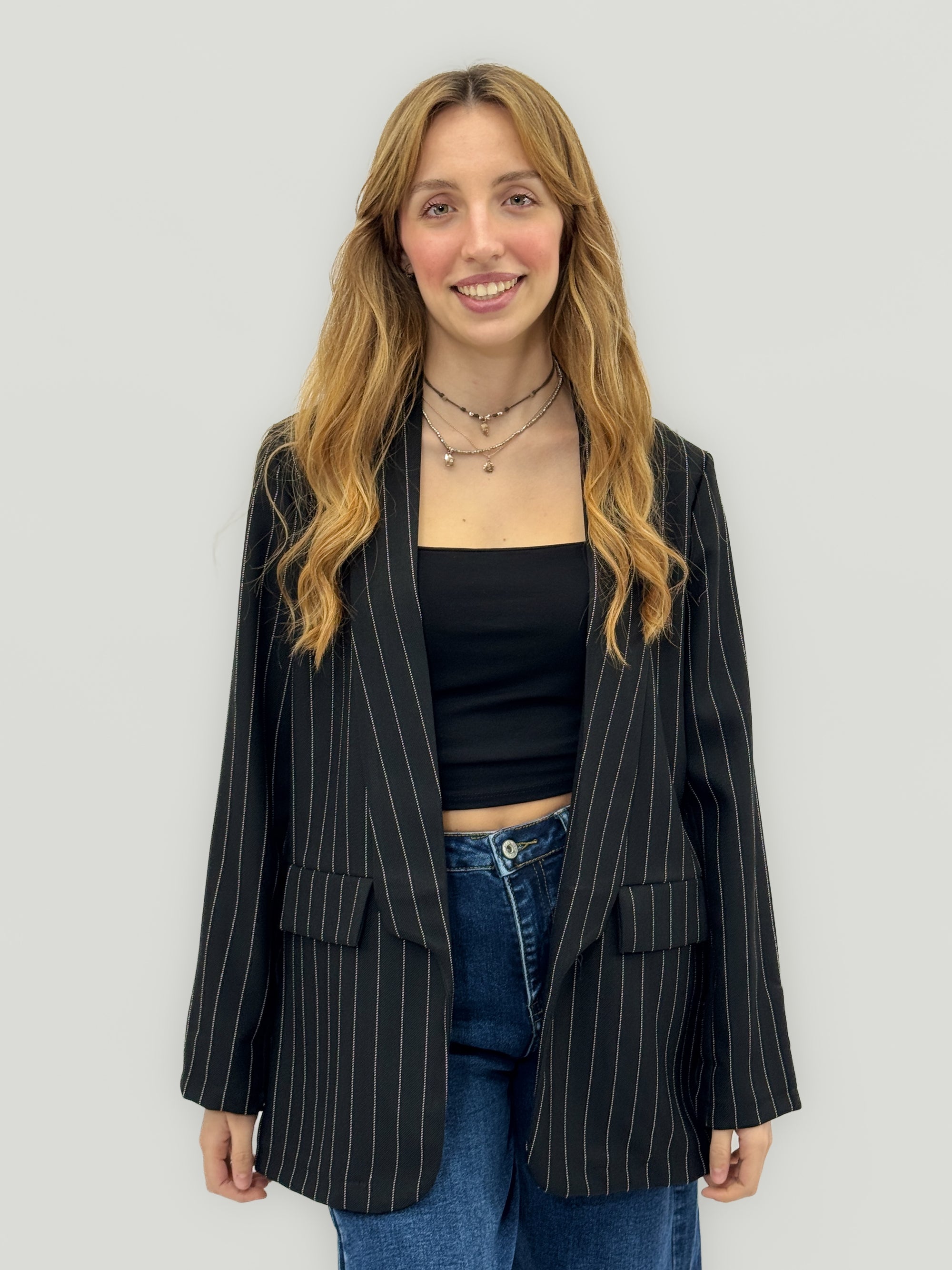 Giacca blazer gessata con revers