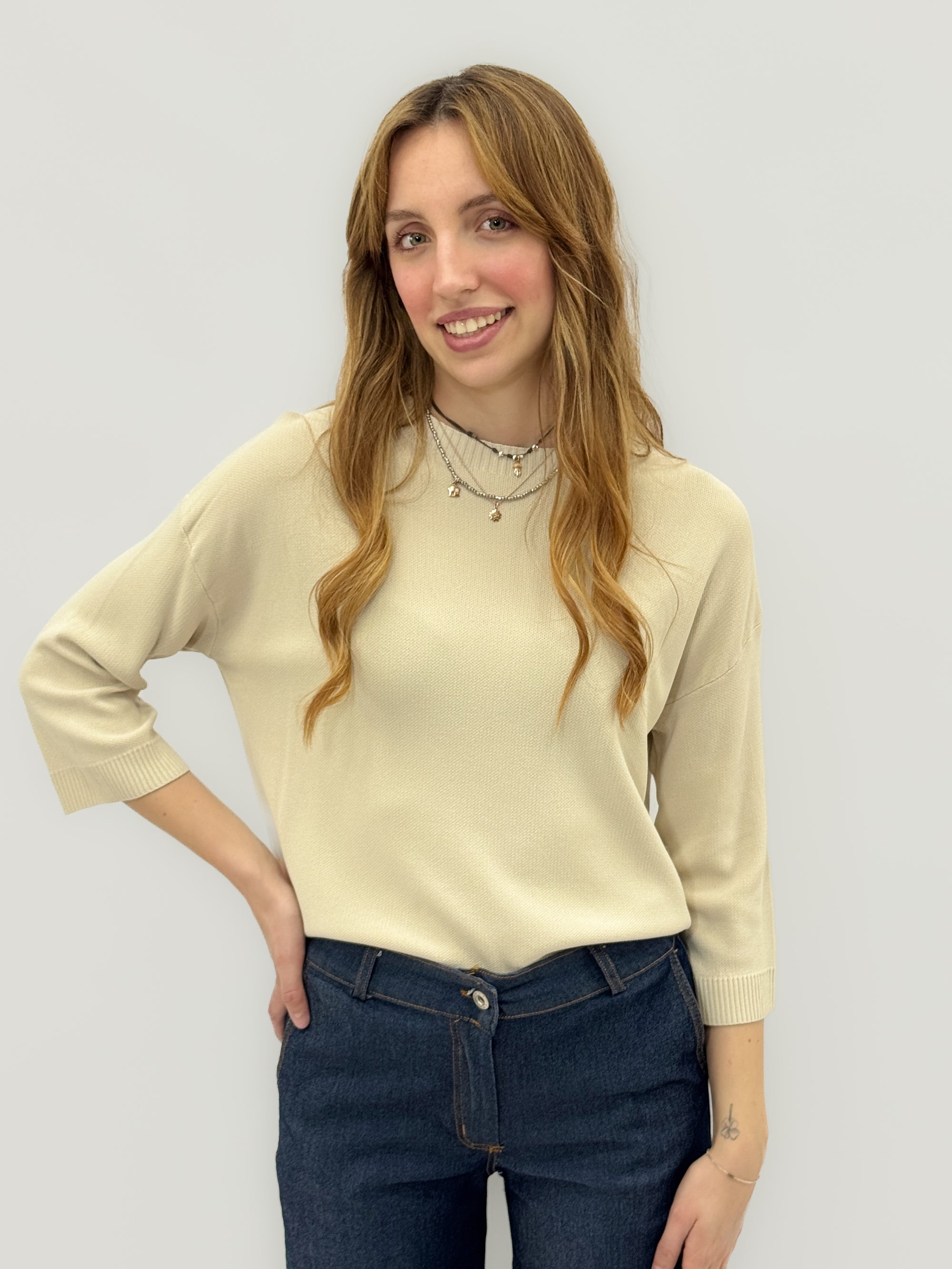 Maglia basic manica 3/4 girocollo