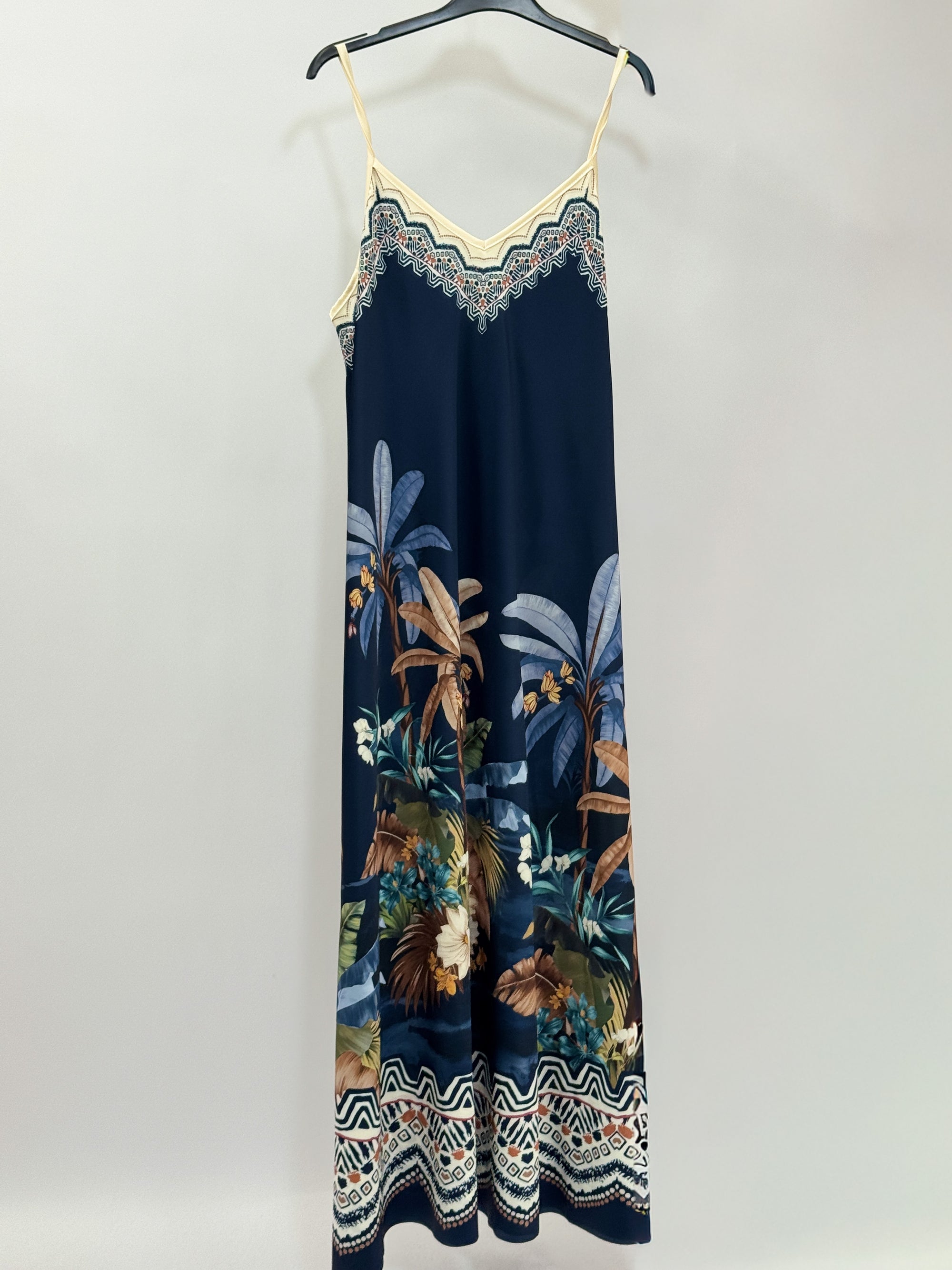 Abito Lungo Donna con Spalline Sottili e Fantasia Tropicale
