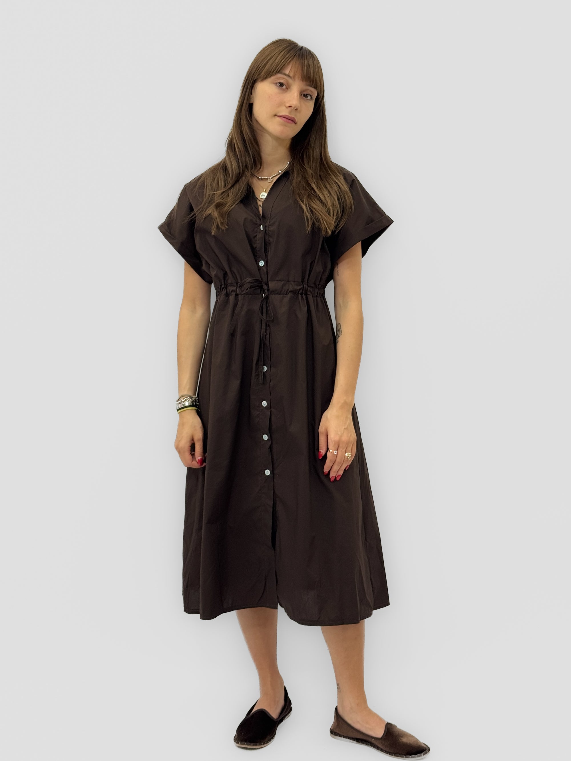 Abito Chemisier Donna in Cotone con Bottoni e Coulisse in Vita