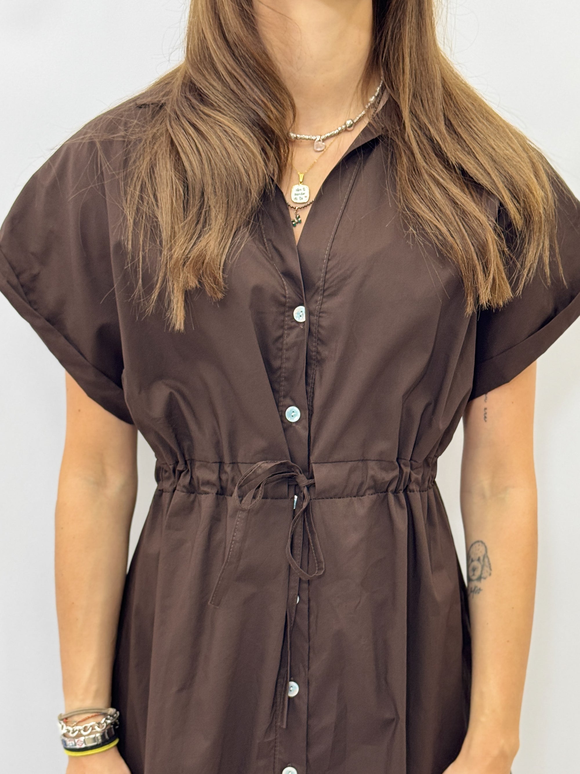 Abito Chemisier Donna in Cotone con Bottoni e Coulisse in Vita