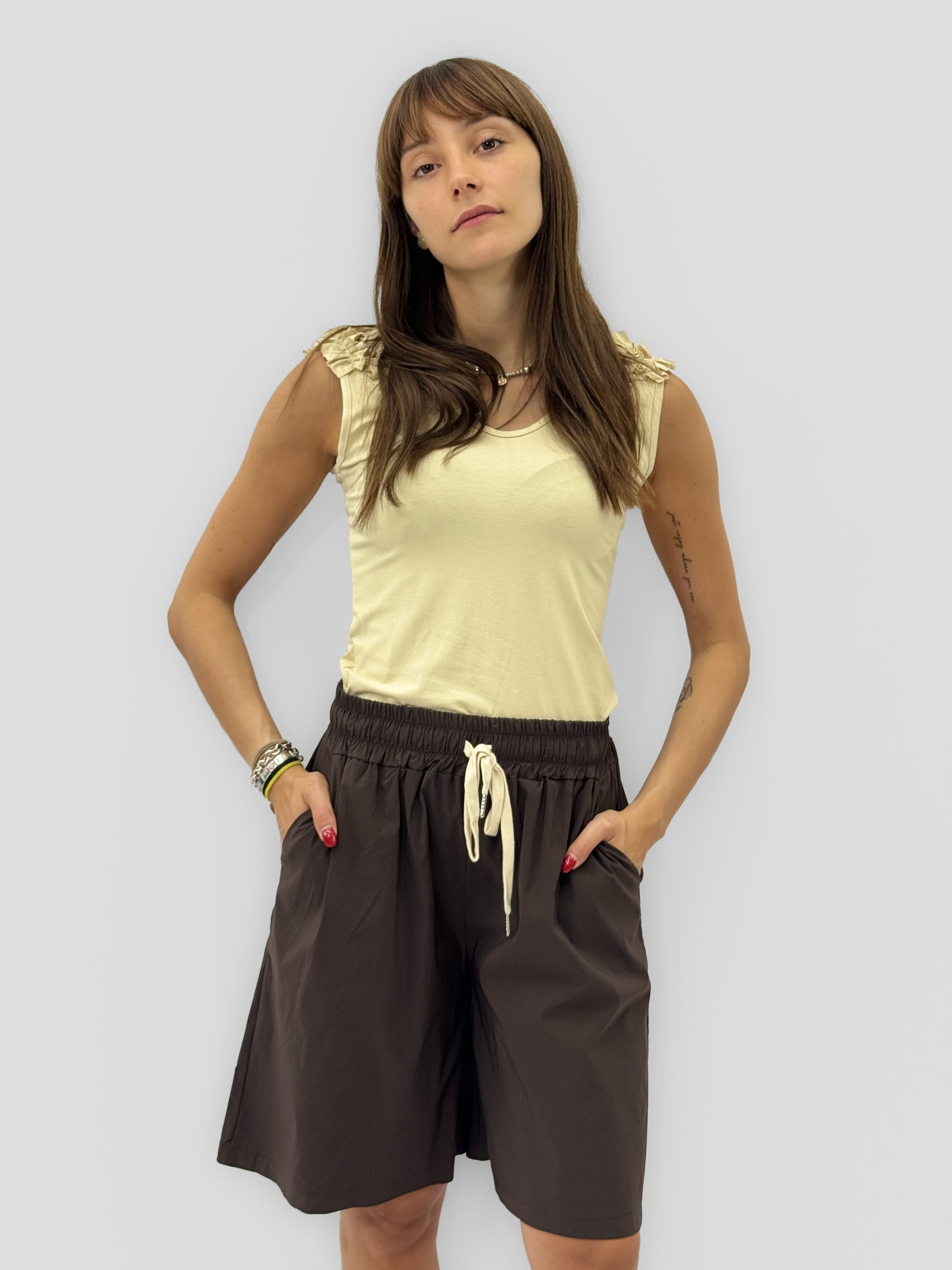 Top Smanicato con Spalline a Volant
