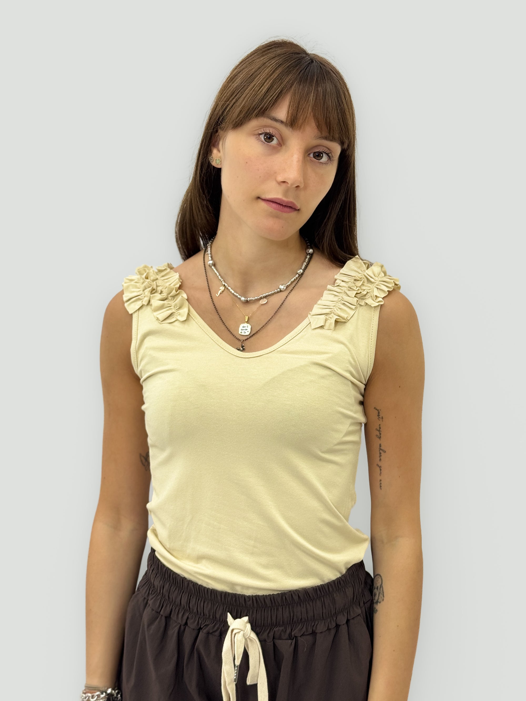 Top Smanicato con Spalline a Volant