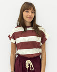 T-shirt Donna a Righe con Manica Corta Risvoltata