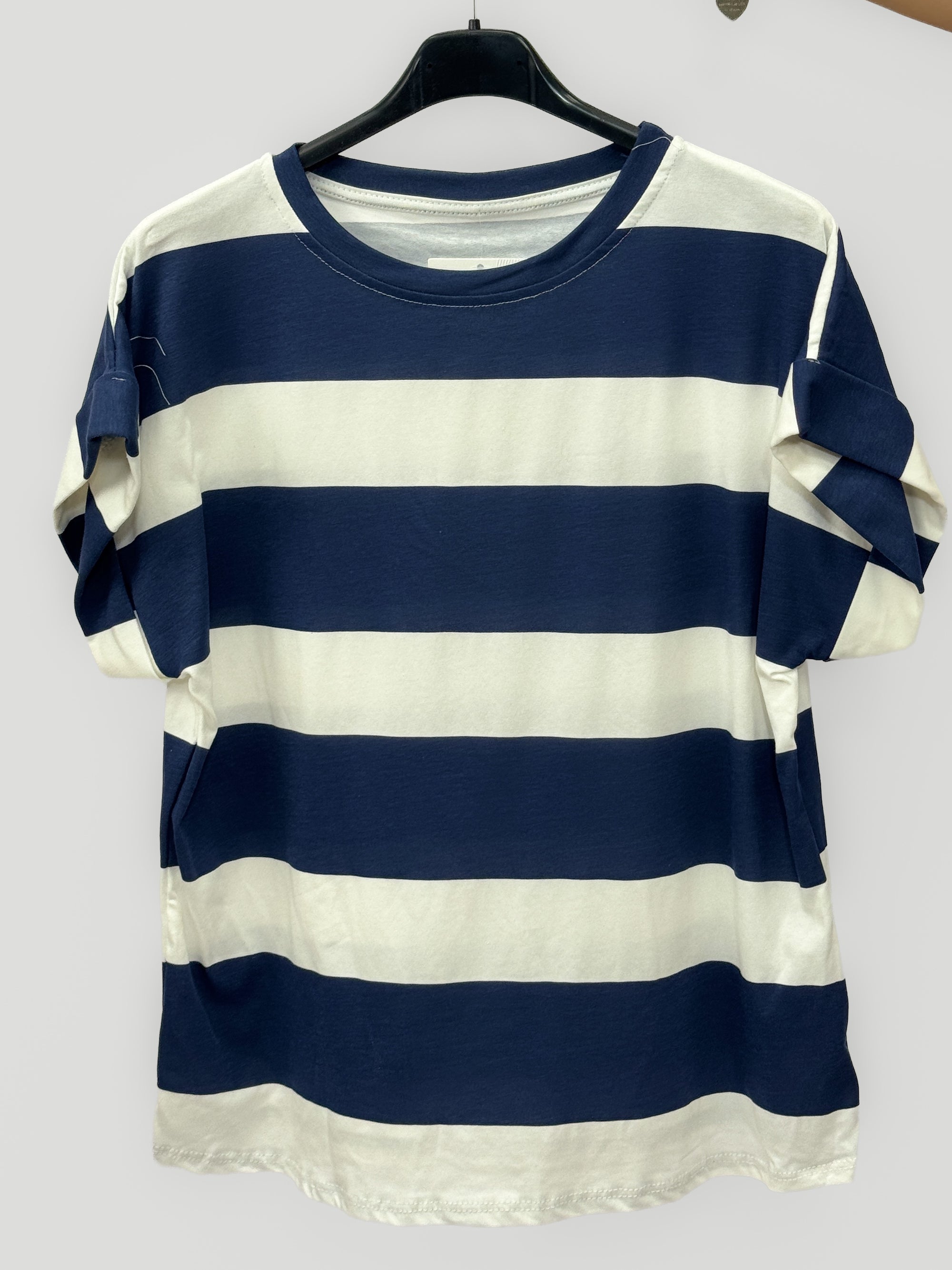 T-shirt Donna a Righe con Manica Corta Risvoltata