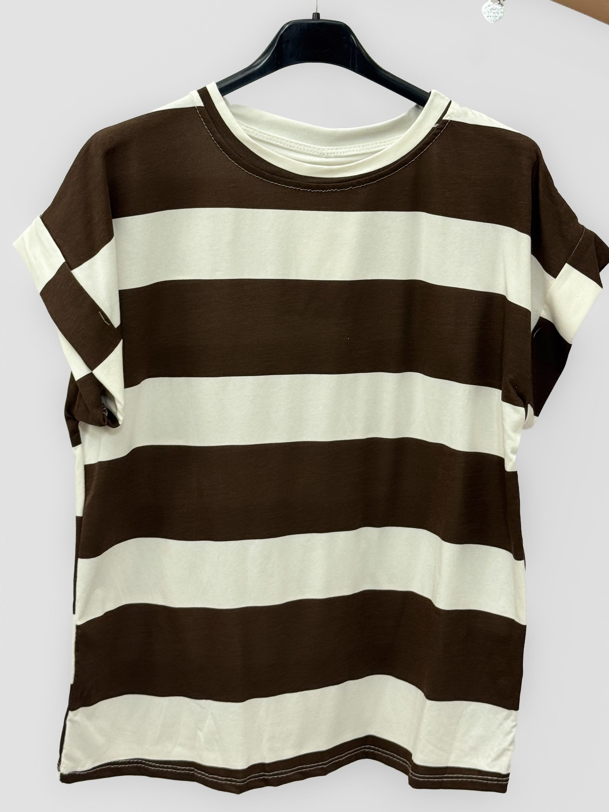T-shirt Donna a Righe con Manica Corta Risvoltata