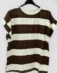 T-shirt Donna a Righe con Manica Corta Risvoltata