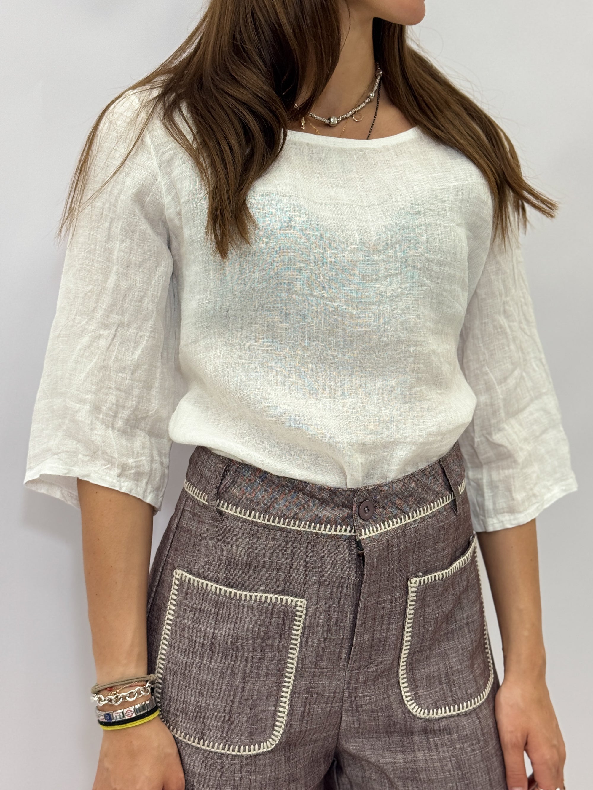 Maglia in Lino con Manica a Tre Quarti