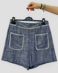 Pantaloncini in Lino con Tasche e Cuciture a Contrasto