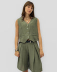 Completo con Gilet e Bermuda a Vita Alta