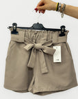Pantaloncini Donna a Vita Alta con Fiocco Frontale