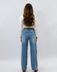 Pantaloni jeans a palazzo con cintura