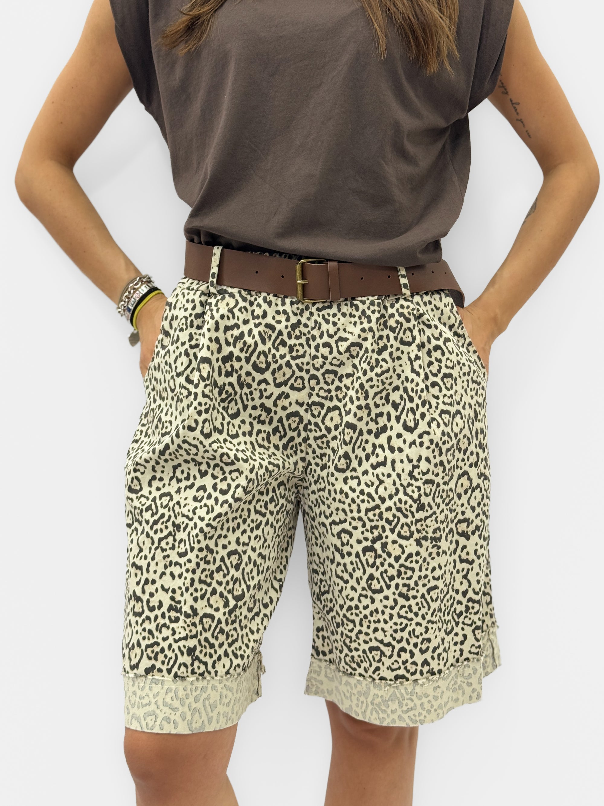 Pantaloncini in Cotone con Stampa Animalier