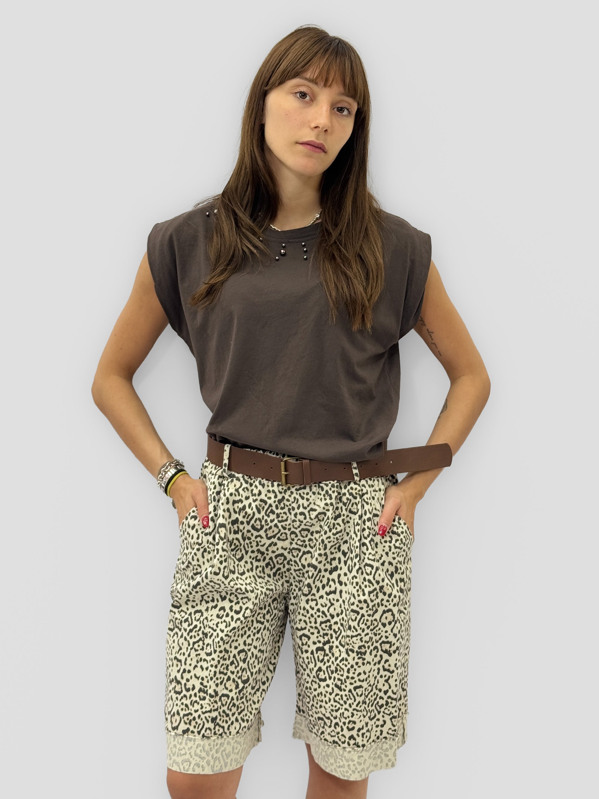 Pantaloncini in Cotone con Stampa Animalier