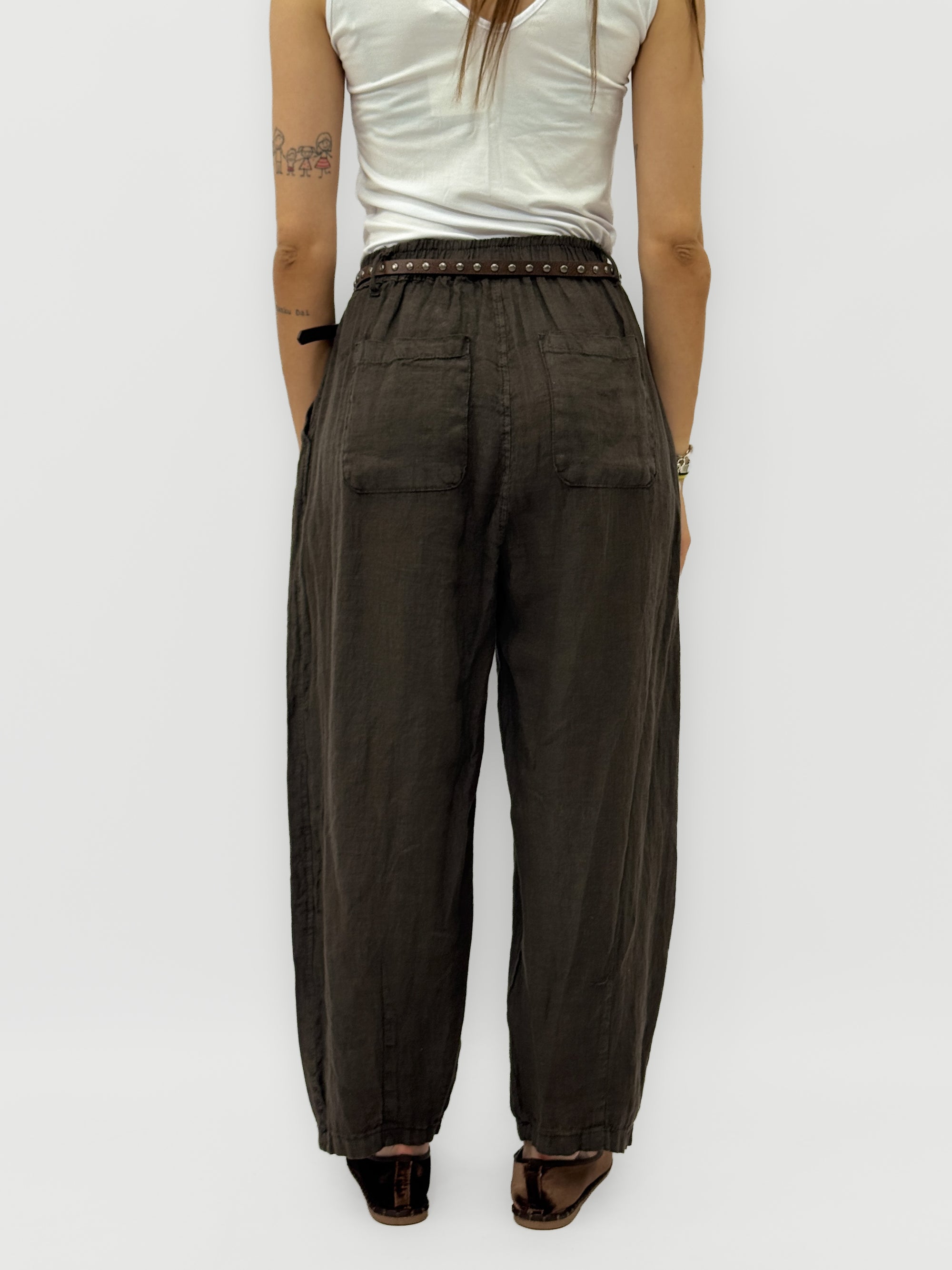 Pantaloni in Lino con Vita Elasticizzata e Gamba Morbida