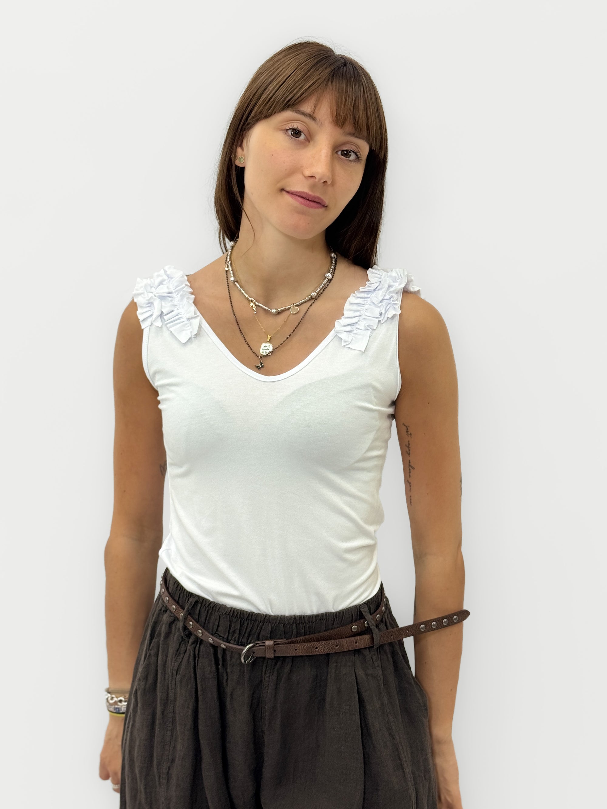 Top Smanicato con Spalline a Volant