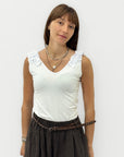 Top Smanicato con Spalline a Volant