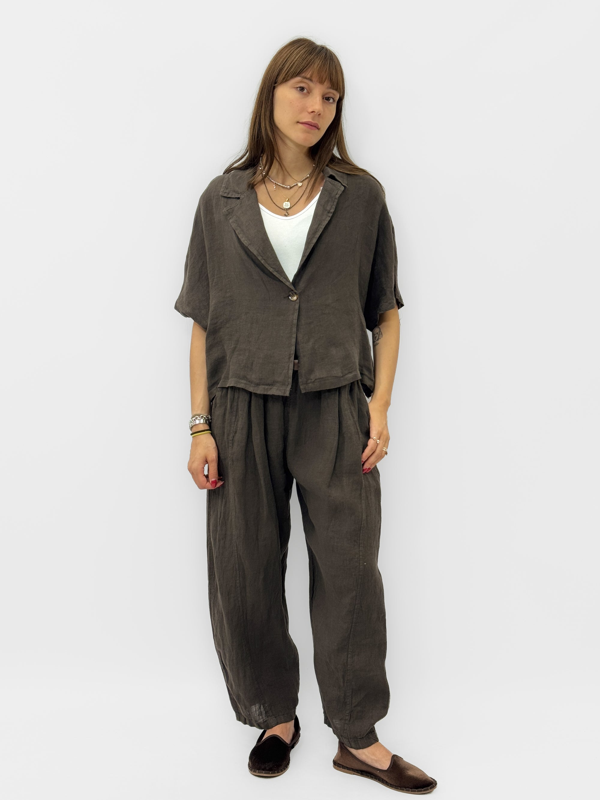 Pantaloni in Lino con Vita Elasticizzata e Gamba Morbida
