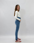 Pantaloni skinny vita alta con bottoni petite