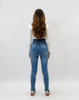 Pantaloni skinny vita alta con bottoni petite