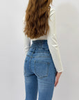 Pantaloni skinny vita alta con bottoni petite