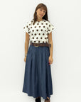Gonna in Jeans Lunga con Pinces e Vita Alta
