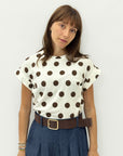 T-shirt in Cotone a Pois con Manica Risvoltata