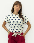 T-shirt in Cotone a Pois con Manica Risvoltata