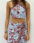 Completo con Top Incrociato e Pantalone Palazzo Fantasia Tropicale