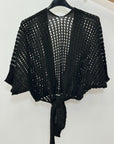 Cardigan Traforato con Manica Corta e Nodo Frontale