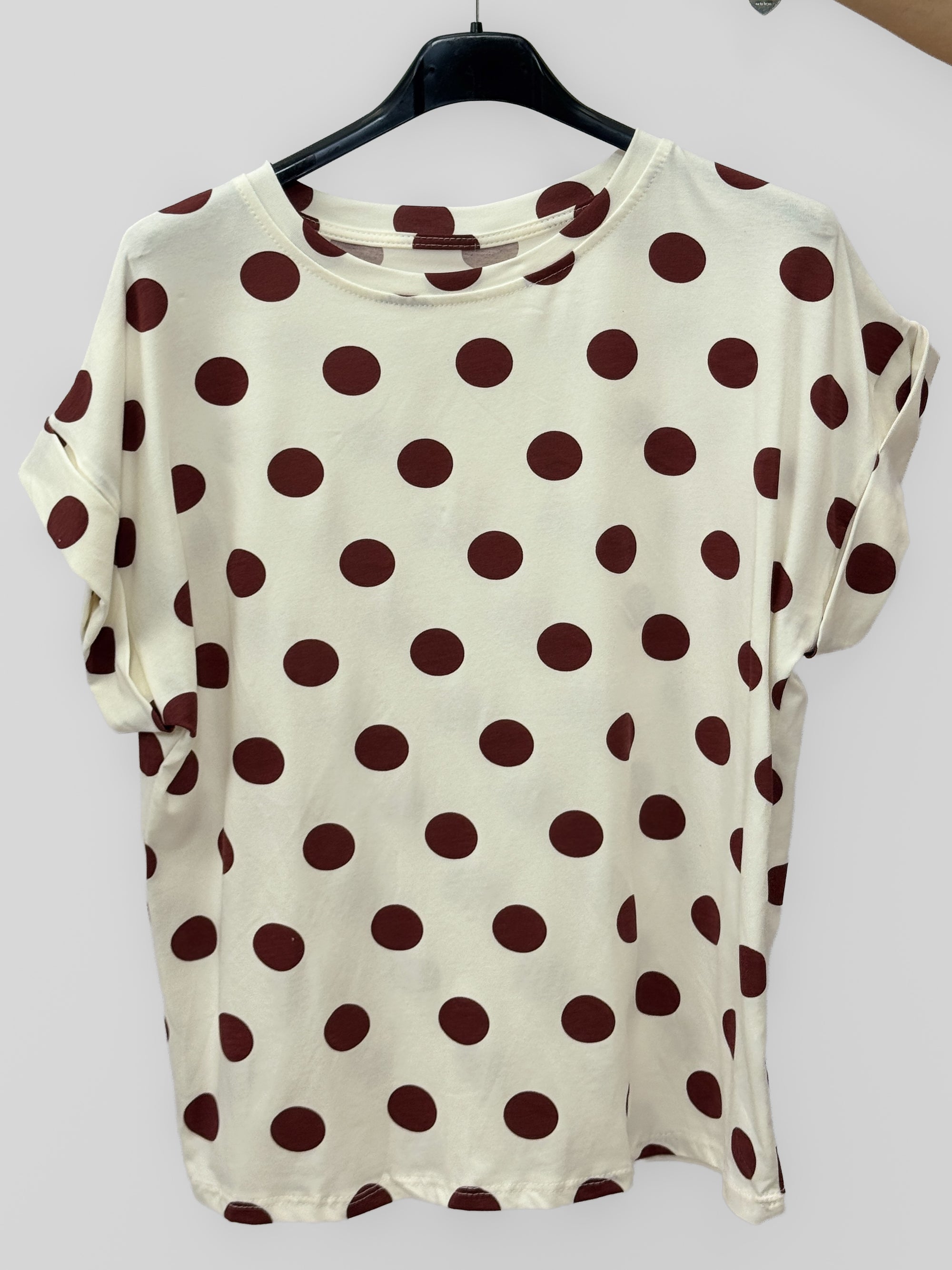 T-shirt in Cotone a Pois con Manica Risvoltata