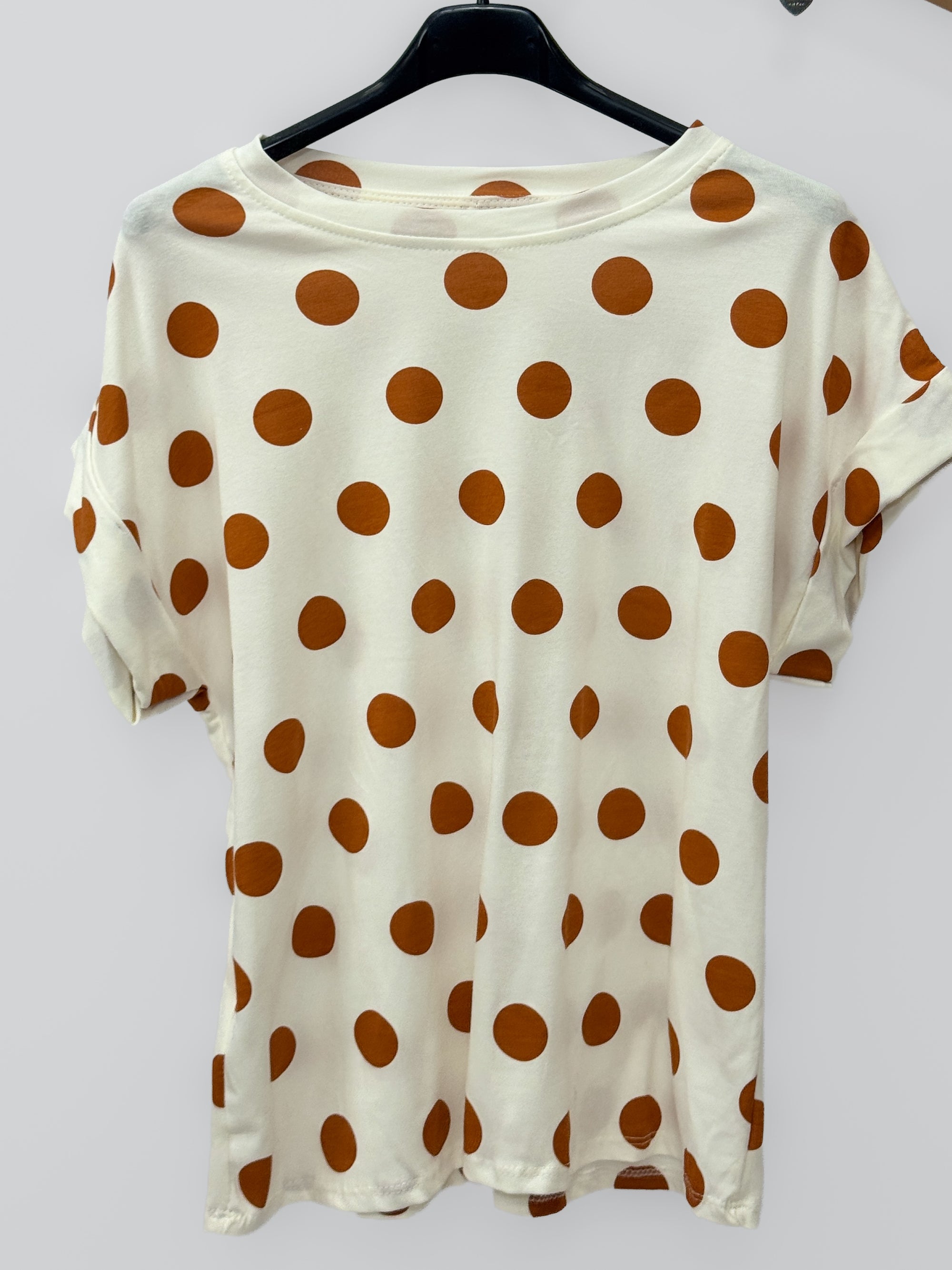 T-shirt in Cotone a Pois con Manica Risvoltata