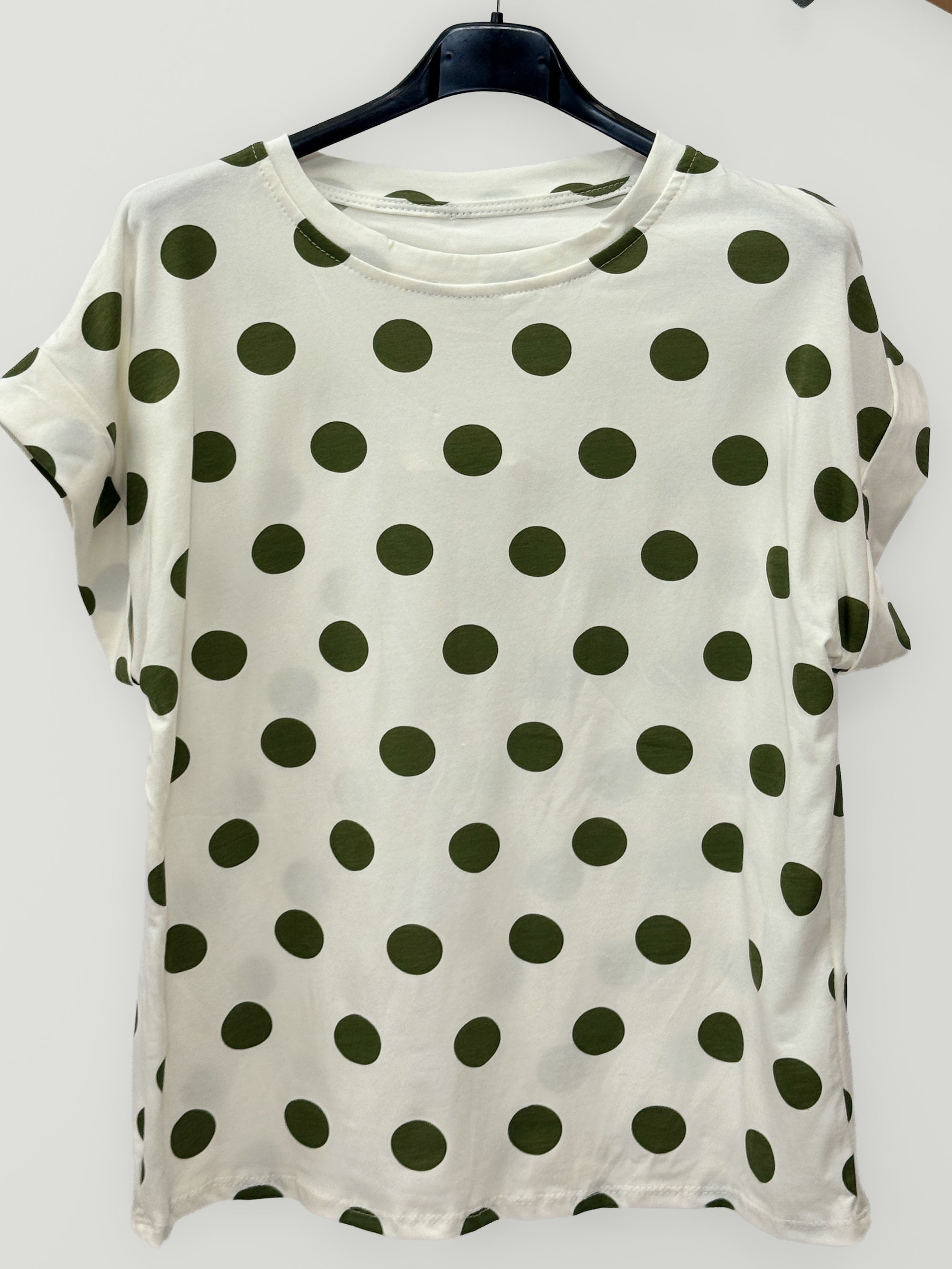 T-shirt in Cotone a Pois con Manica Risvoltata