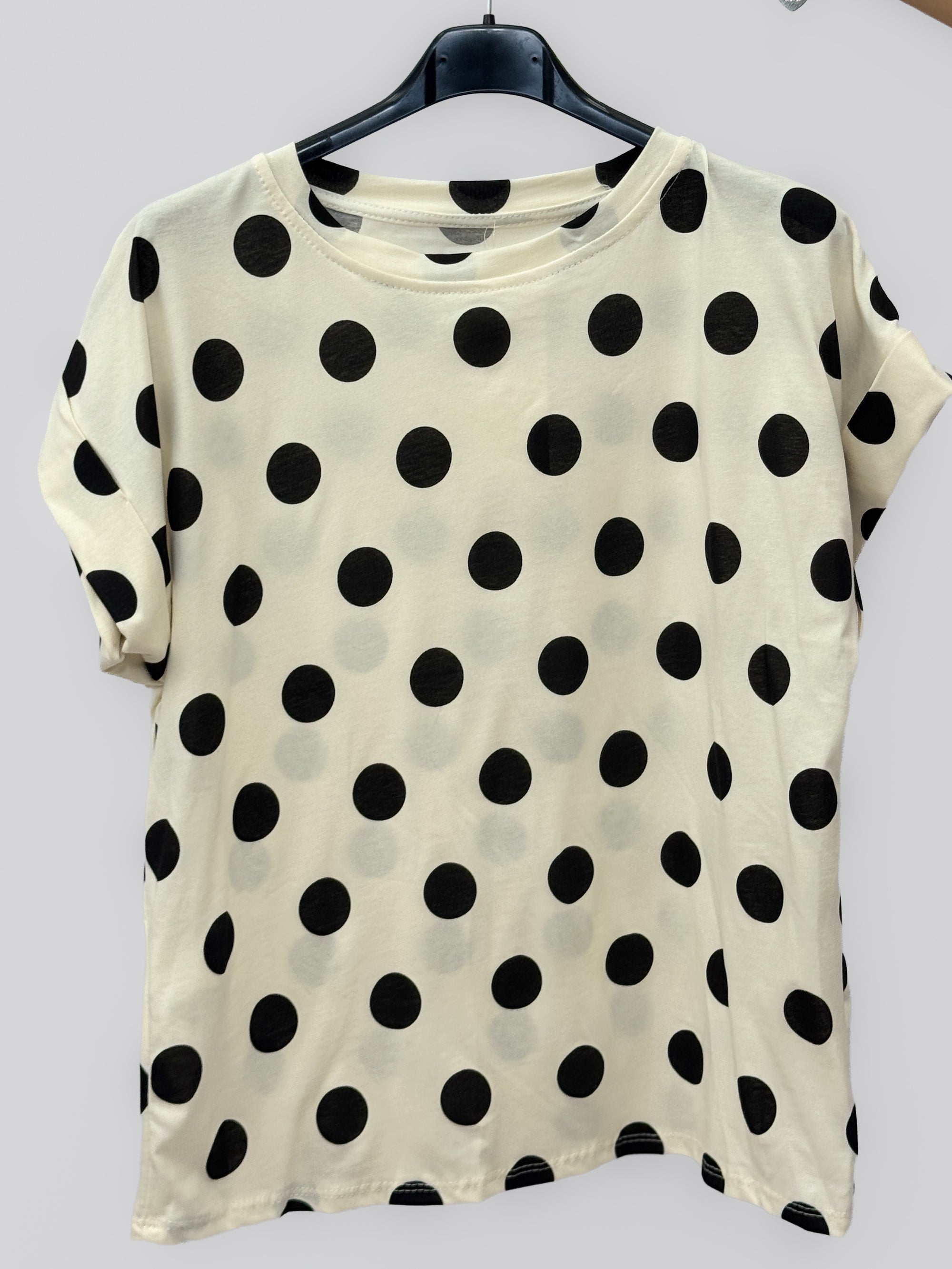 T-shirt in Cotone a Pois con Manica Risvoltata