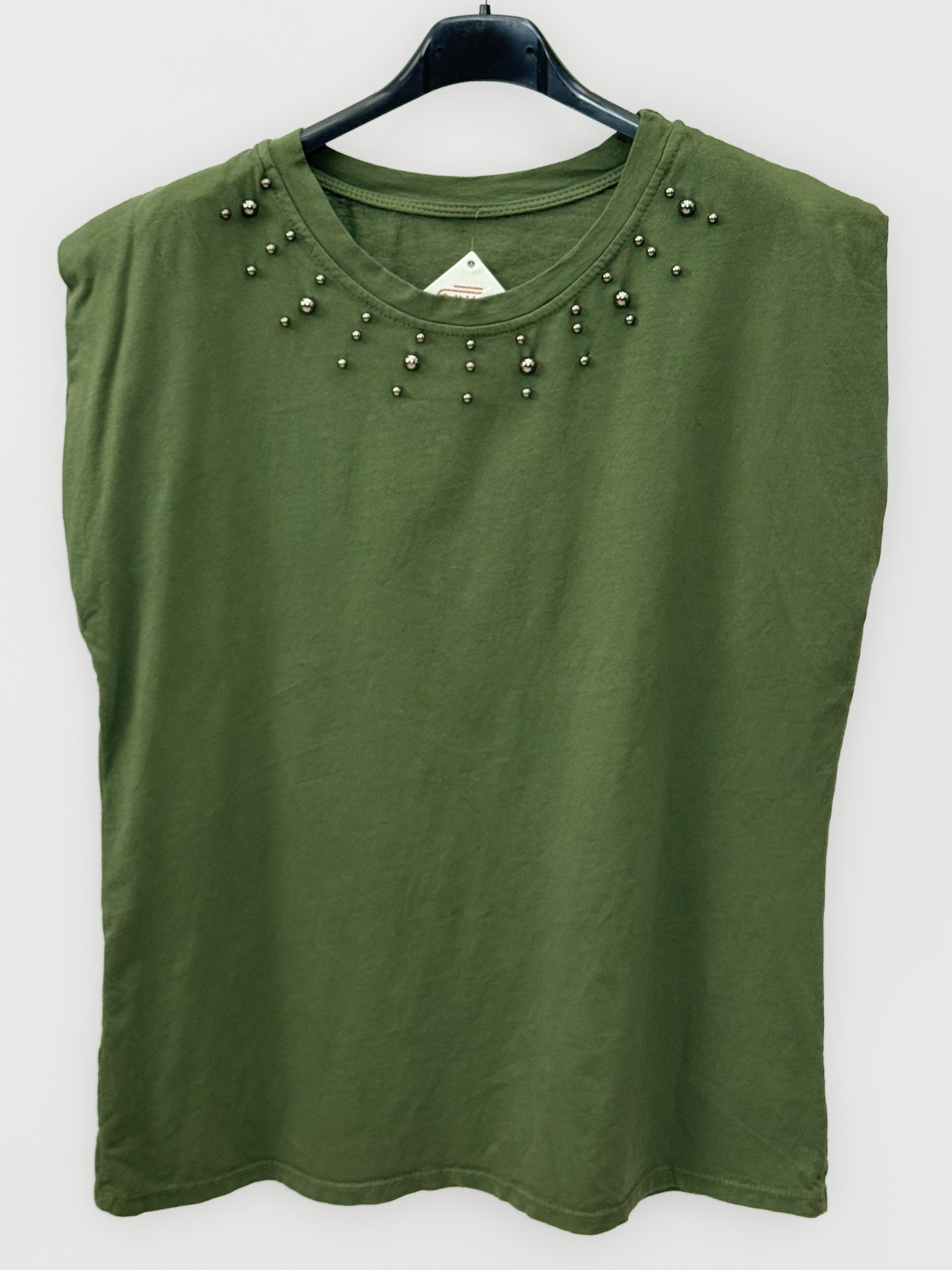 T-shirt Donna in Cotone con Borchie Decorative