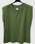 T-shirt Donna in Cotone con Borchie Decorative