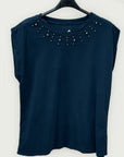 T-shirt Donna in Cotone con Borchie Decorative