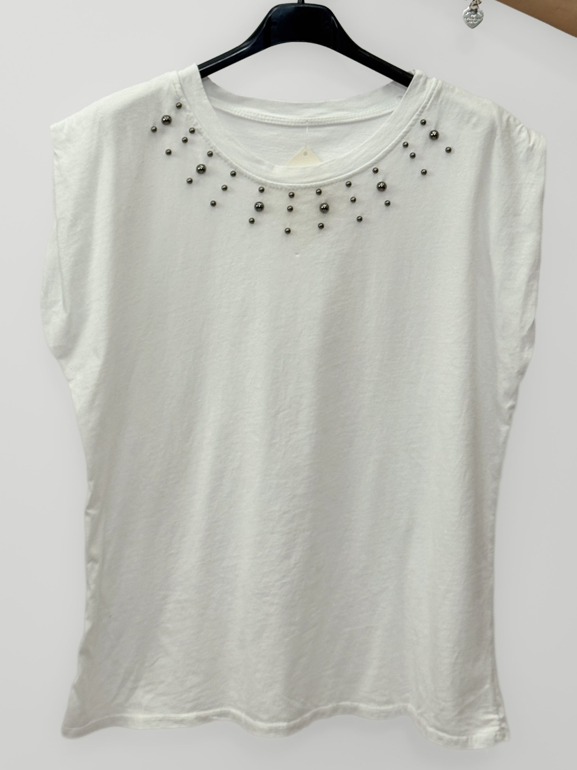 T-shirt Donna in Cotone con Borchie Decorative