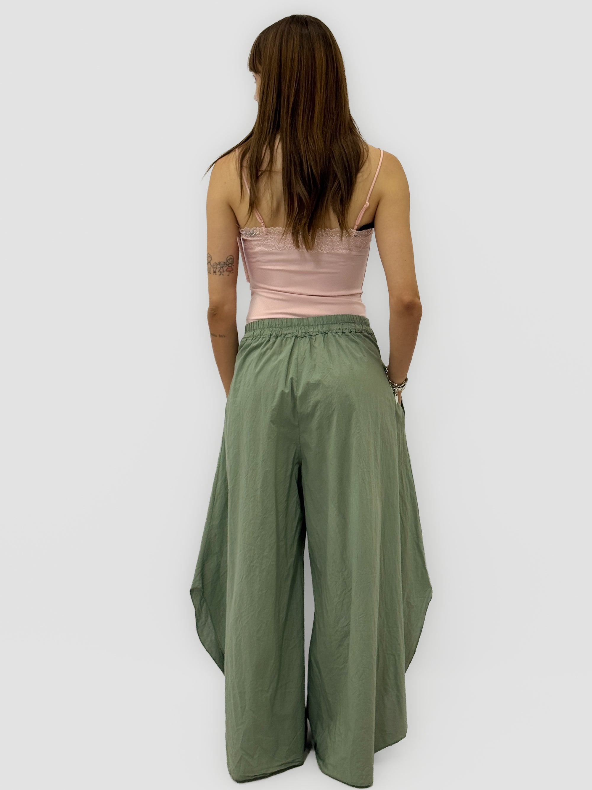 Pantalone Palazzo in Cotone Leggero con Vita Elasticizzata