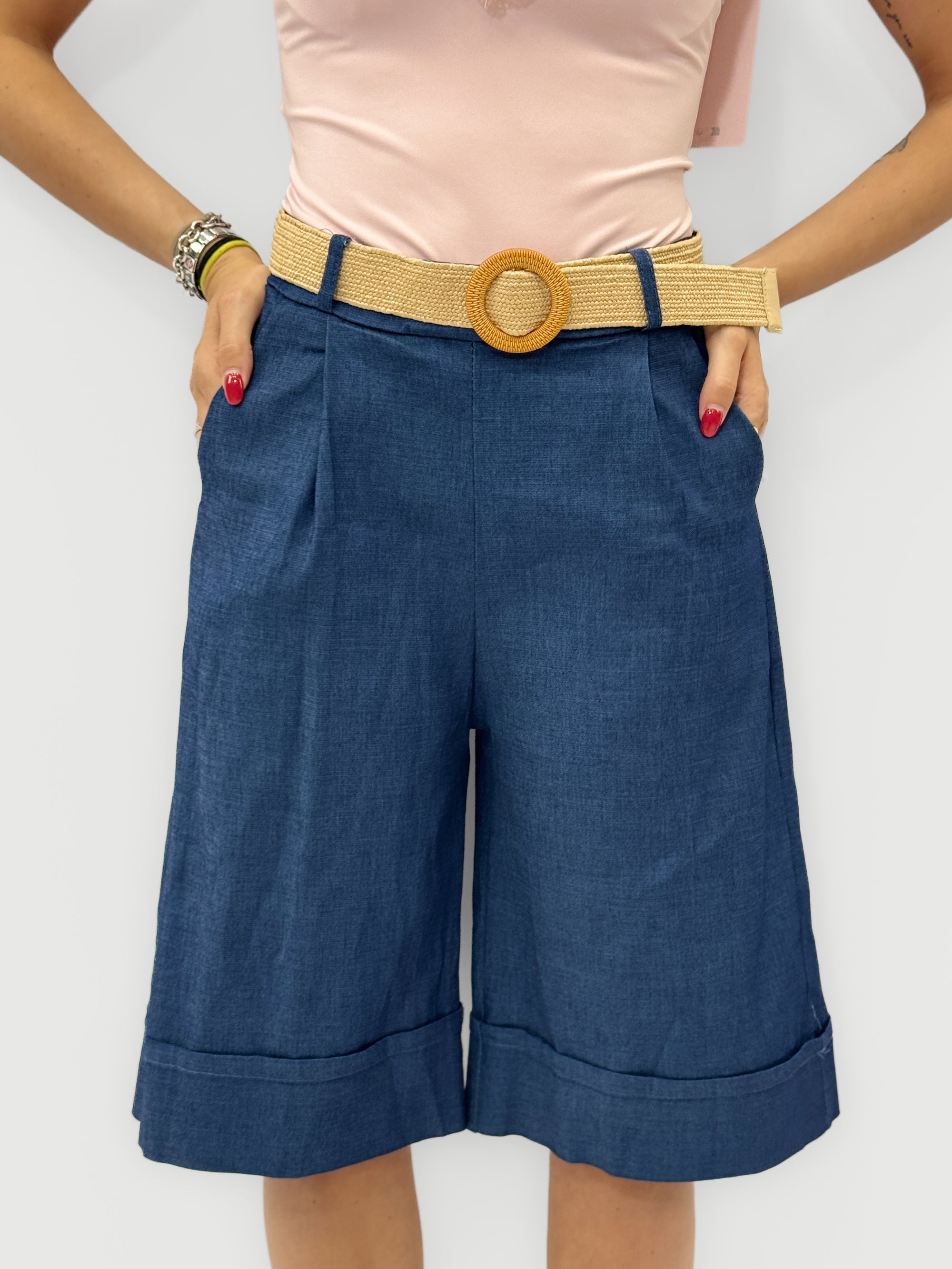 Bermuda Leggeri in Jeans con Gamba Ampia