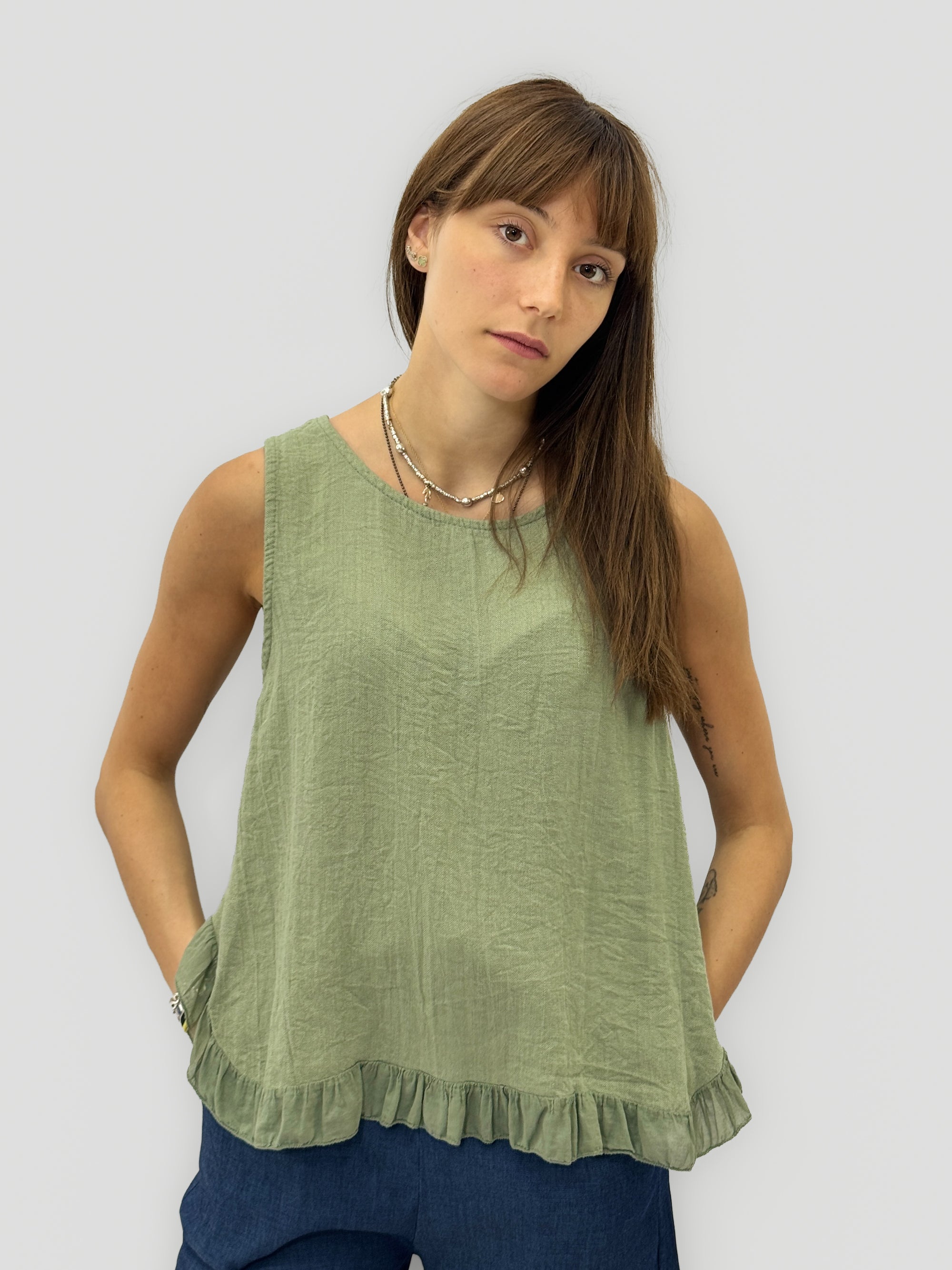 Maglia Smanicata con Balza sul Fondo