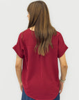 Blusa con Scollo a V e Manica Corta con Risvolto