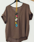 Blusa con Scollo a V e Manica Corta con Risvolto