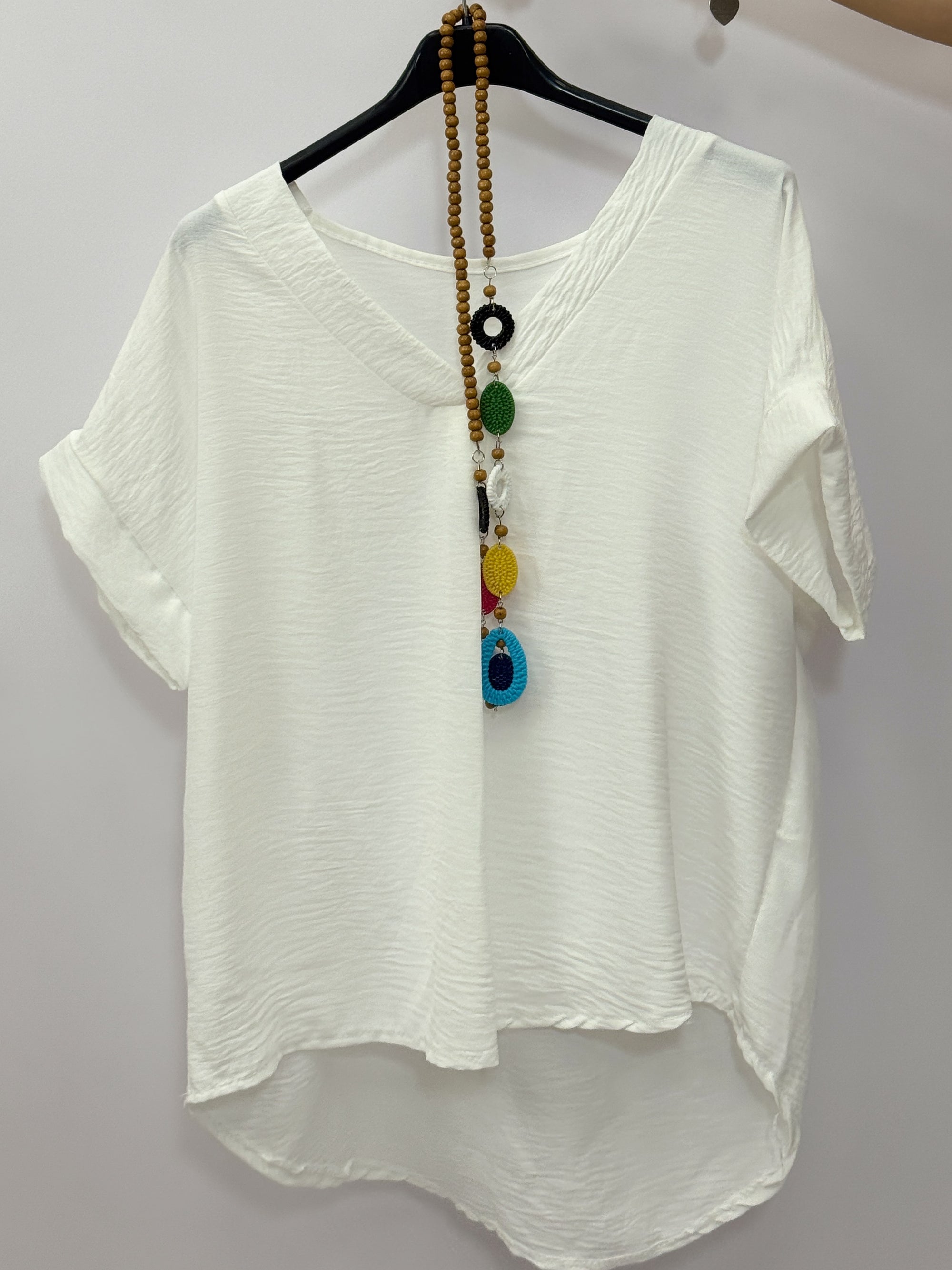Blusa con Scollo a V e Manica Corta con Risvolto