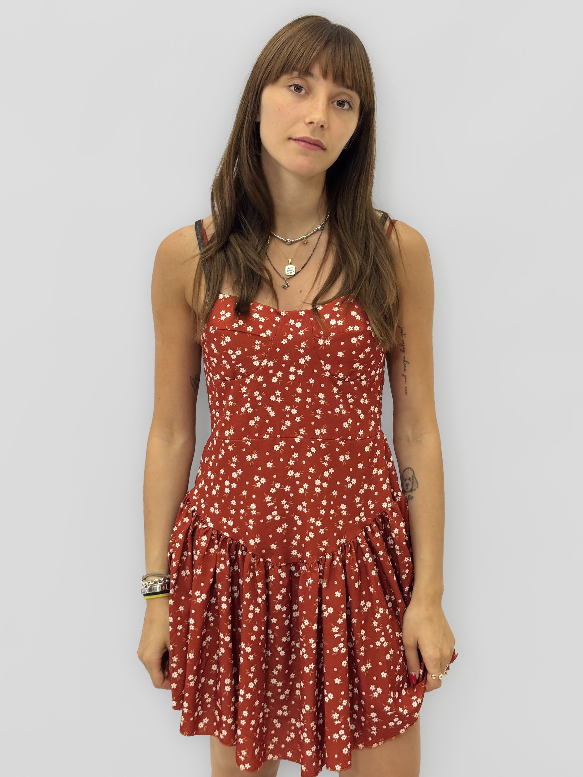 Abito Corto Donna a Fiori con Spalline Sottili