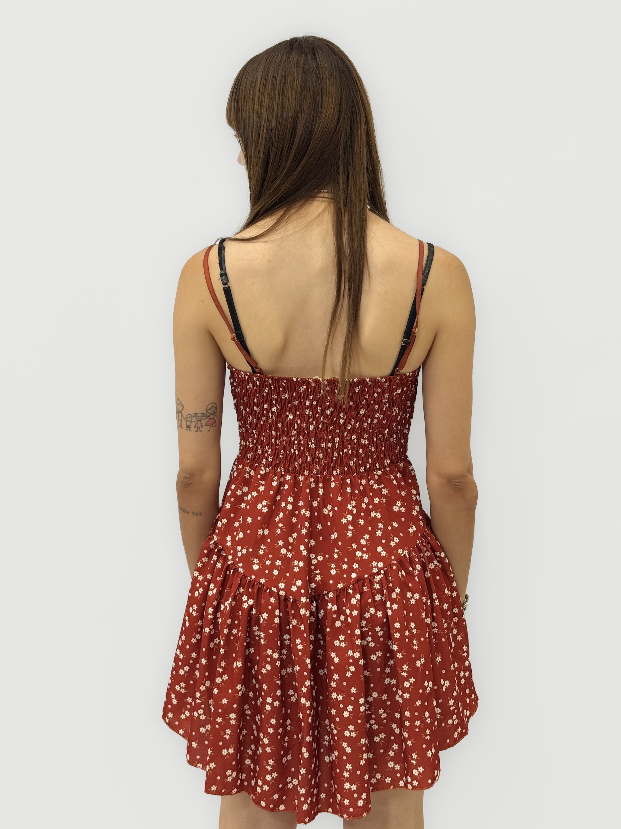 Abito Corto Donna a Fiori con Spalline Sottili