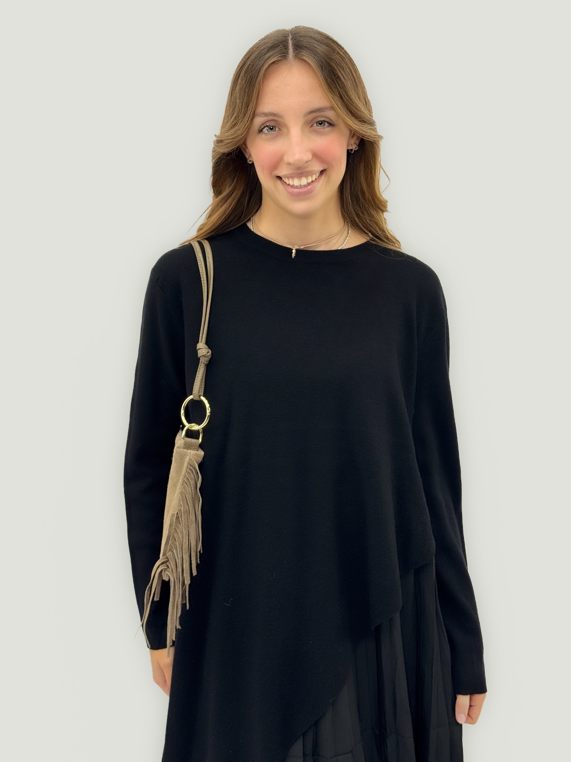 Borsa a spalla in vera pelle scamosciata con frange – Made in Italy