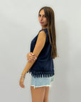 Maglia con maniche ricamate