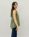 Maglia smanicata in cotone con strass