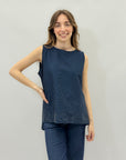 Maglia smanicata in cotone con strass